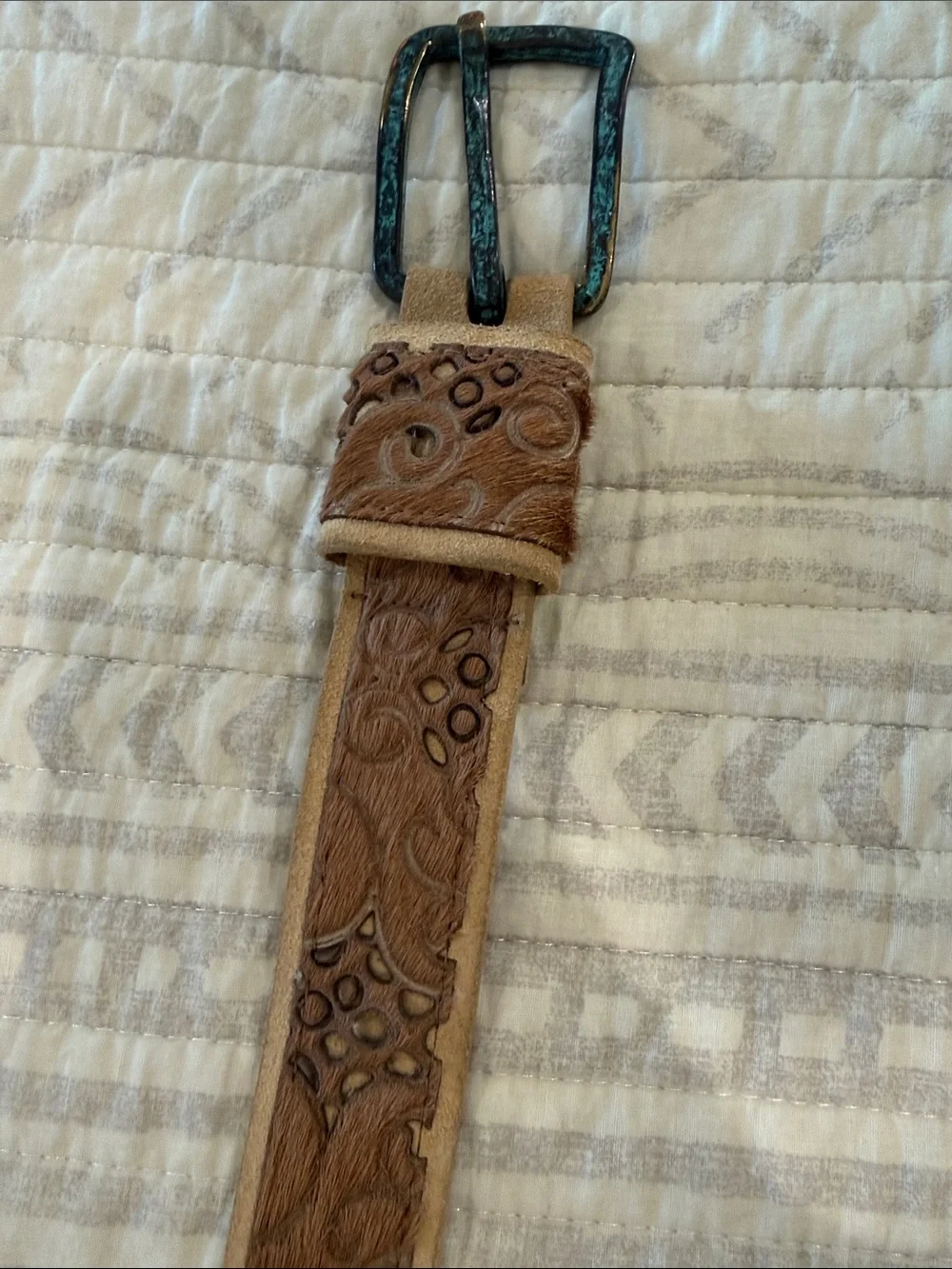 Streets Ahead Tan Leather / Hide Belt with Distressed Turquoise Buckle
